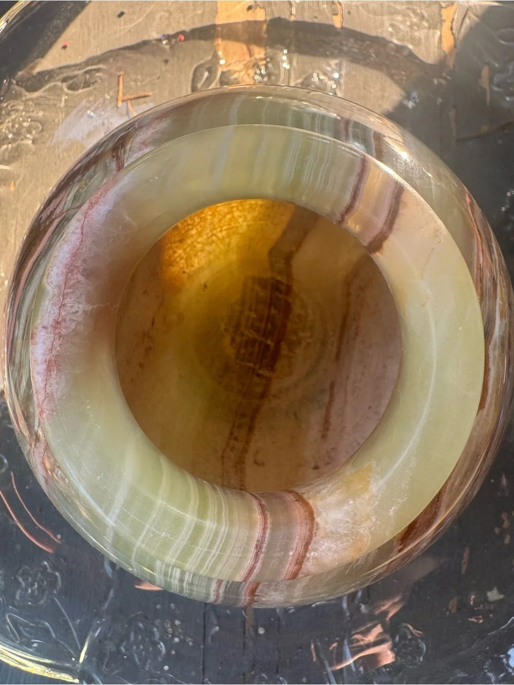 Vintage Polychrome Onyx Stone Vase in Pink, Brown & Green